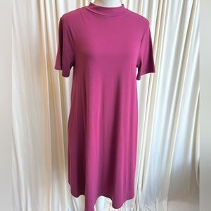 Magenta Mock Neck Tshirt Dress with Pockets - Medium